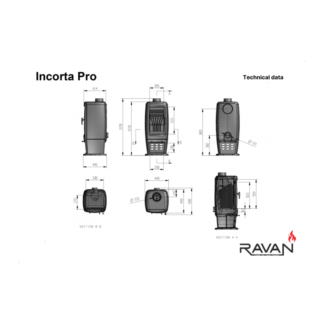 Чугунная печь Ravan Incorta Pro 14 кВт